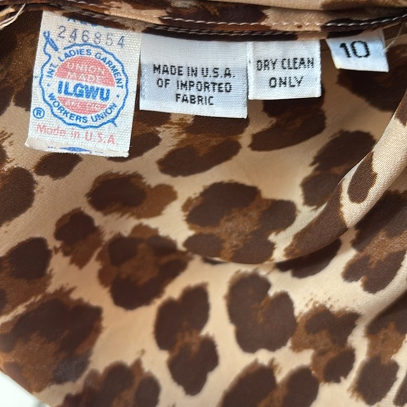 Gloria Sachs Animal Print Mock Neck Blouse Vintage Union Made in USA Top Size 10 - Picture 6 of 12